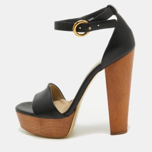 Stella McCartney Black Faux Leather Wooden Platform Ankle Strap Sandals Size 40, Sandals - Luxury Closet catalog