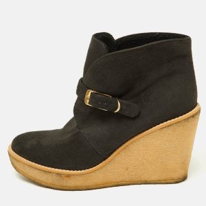 Stella McCartney Black Faux Suede Buckle Detail Wedge Ankle Booties Size 39, Boots - Luxury Closet catalog