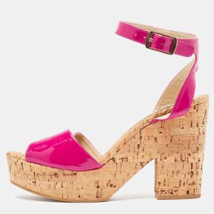 Stella McCartney Pink Faux Patent And Cork Platform Ankle Strap Sandals Size 39, Sandals - Luxury Closet catalog
