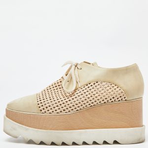 Stella McCartney Two Tone Beige Woven Faux Leather  Elyse Platform Derby Sneakers Size 38, Athletic Shoes & Sneakers - Luxury Closet catalog