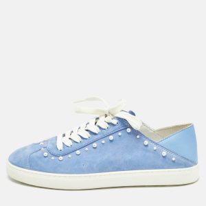 Stuart Weitzman Blue Suede Pear Embellished Lace Up Sneakers Size 39.5, Athletic Shoes & Sneakers - Luxury Closet catalog