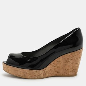Stuart Weitzman Black Patent Leather Cork Wedge Pumps Size 40, Pumps - Luxury Closet catalog