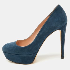 Stuart Weitzman Navy Blue Suede Platform Pumps Size 38.5, Pumps - Luxury Closet catalog