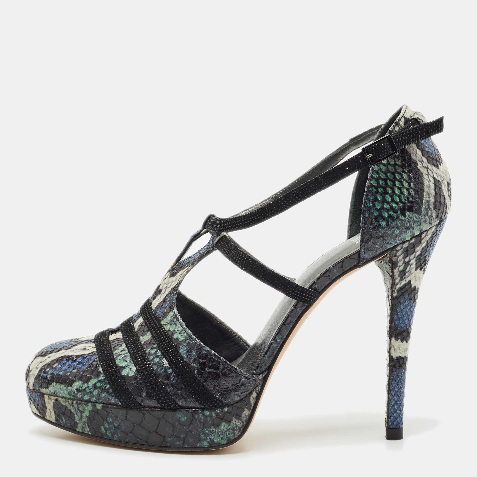 Stuart Weitzman Multicolor Python Embossed Leather Mary Jane Pumps Size 39, Pumps - Luxury Closet catalog