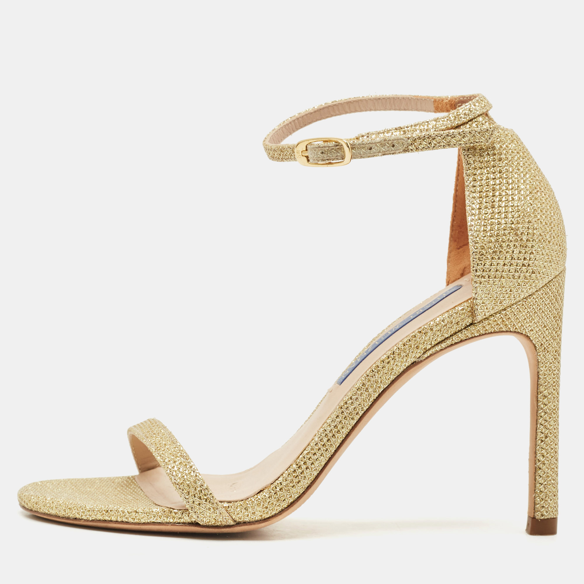 Stuart Weitzman Gold Glitter Ankle Strap Sandals Size 34, Sandals - Luxury Closet catalog