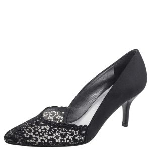 Stuart Weitzman Black Satin and Lace Almond Toe Pumps Size 38, Pumps - Luxury Closet catalog