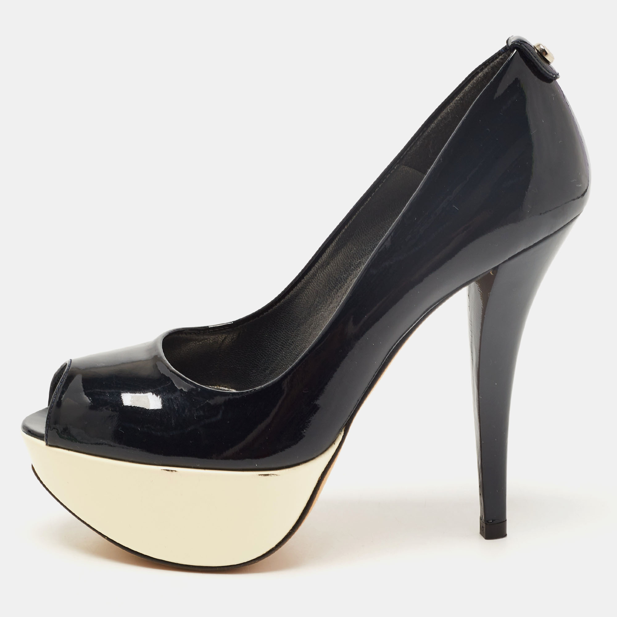 Stuart Weitzman Black Patent Leather Platform Peep Toe Pumps Size 35.5, Pumps - Luxury Closet catalog