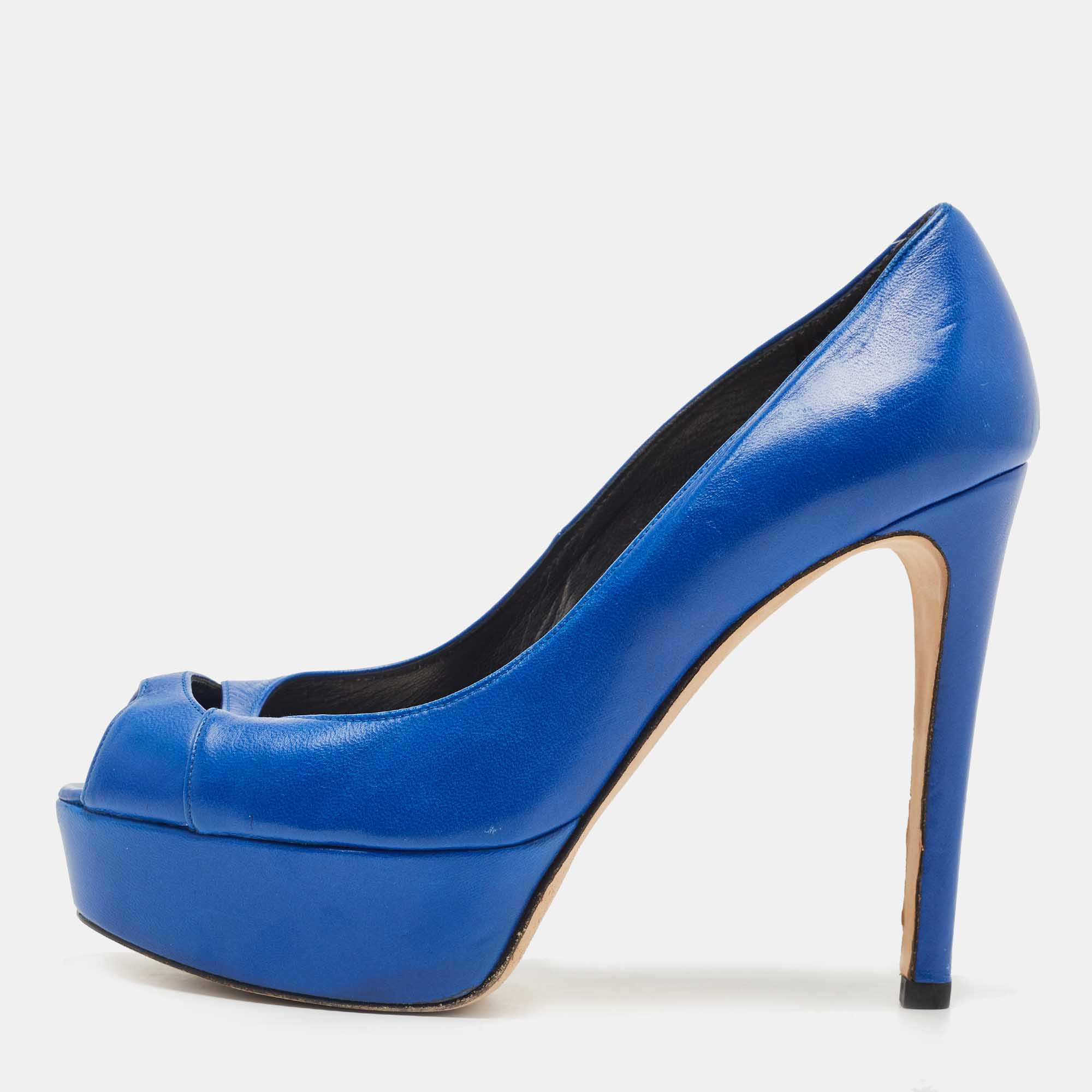 Stuart Weitzman Blue Leather Peep Toe Platform Pumps Size 37, Pumps - Luxury Closet catalog