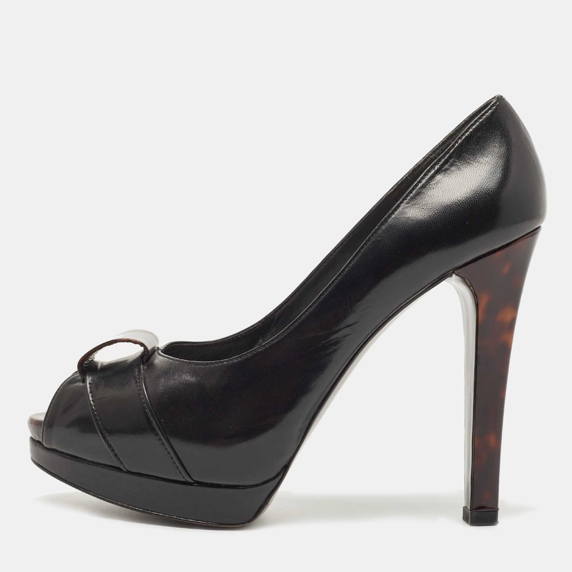 Stuart Weitzman Black Leather Peep Toe Platform Pumps Size 38.5, Pumps - Luxury Closet catalog