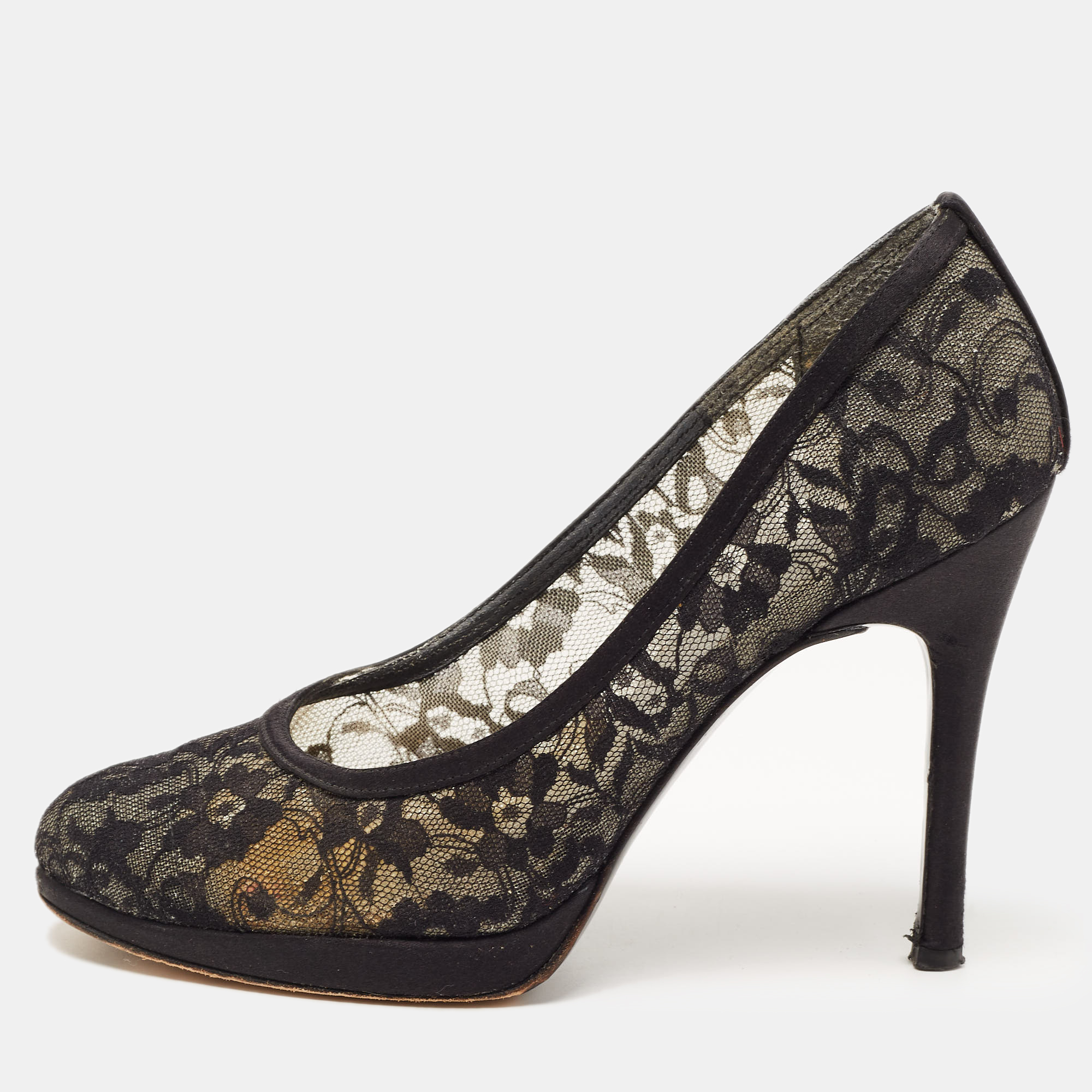 Stuart Weitzman Black Lace Round Toe Platform Pumps Size 38.5, Pumps - Luxury Closet catalog