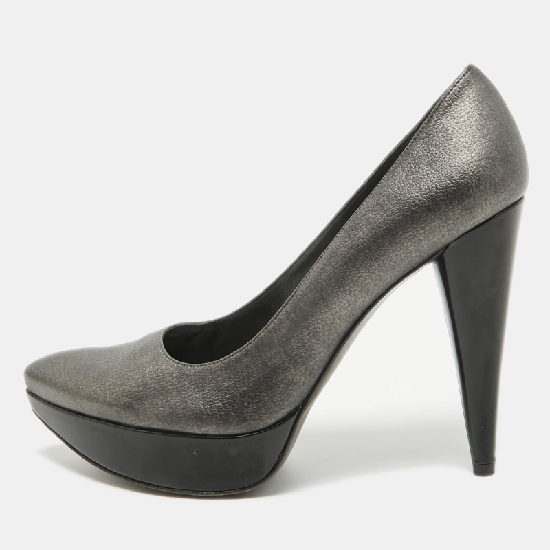 Stuart Weitzman Metallic Grey Leather Platform Pumps Size 38, Pumps - Luxury Closet catalog