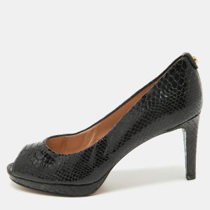 Stuart Weitzman Black Python Embossed Leather Peep Toe Platform Pumps Size 40, Pumps - Luxury Closet catalog
