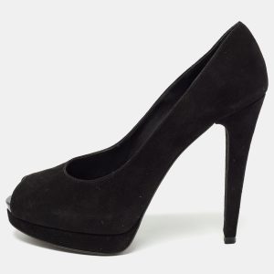 Stuart Weitzman Black Suede Peep Toe Pumps Size 38.5, Pumps - Luxury Closet catalog