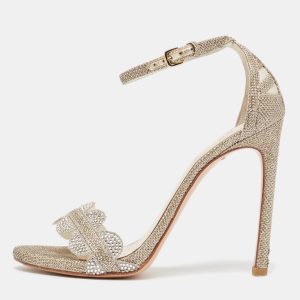 Stuart Weitzman Metallic Gold  Glitter Ankle Strap Sandals Size 37.5, Sandals - Luxury Closet catalog