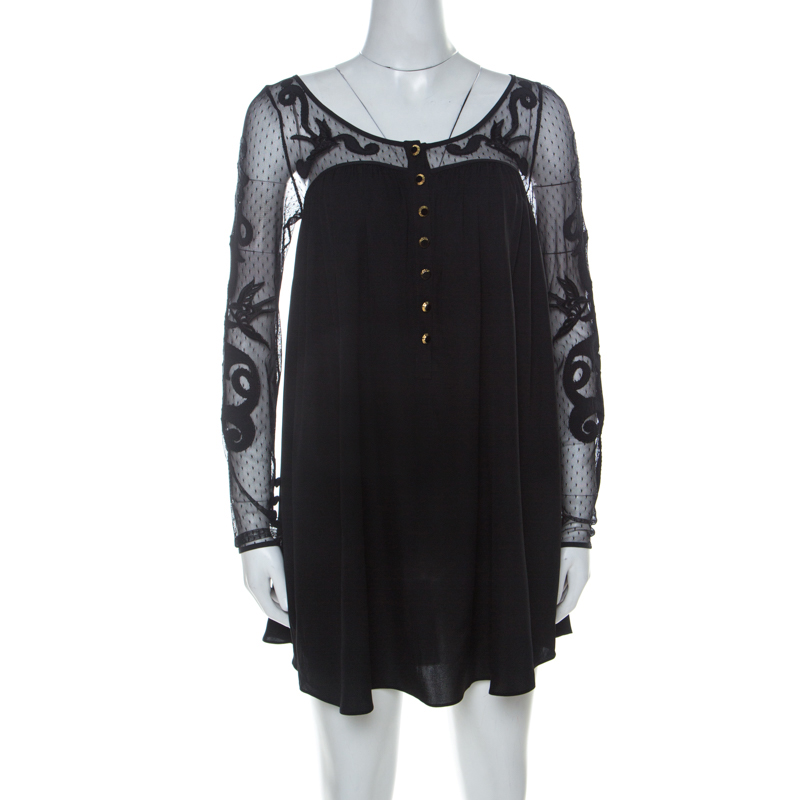 Temperley Black Silk Blend Embroidered Net Yoke Tunic S, Shirts & Tops - Luxury Closet catalog