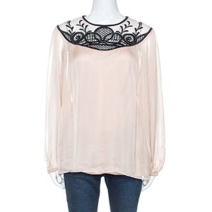 Temperley Pale Pink Chiffon Contrast Embroidery Detail Blouse L, Shirts & Tops - Luxury Closet catalog