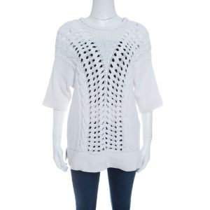 Thakoon Off White Chunky Perforated Knit Rib Trim Short Sleeve Top M, Shirts & Tops - Luxury Closet catalog