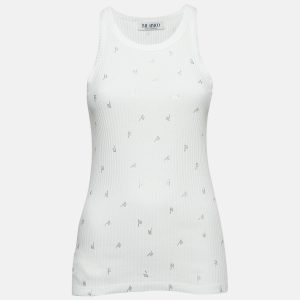 The Attico White F Rhinestone Rib Knit Tank Top M, Shirts & Tops - Luxury Closet catalog