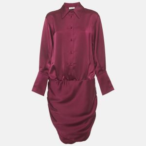 The Attico Burgundy Satin Ruche Mini Dress L, Dresses - Luxury Closet catalog