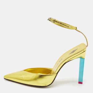 The Attico Gold Leather Perine Ankle Strap Pumps Size 37, Pumps - Luxury Closet catalog