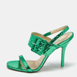 The Attico Green Python Embossed Leather Mariah Ankle Strap Sandals Size 39, Sandals - Luxury Closet catalog