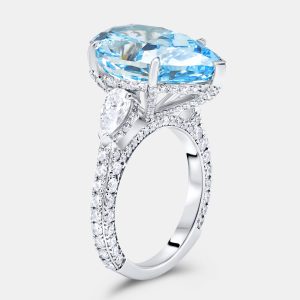 13.3 cts Fancy Blue Pear Brilliant and Round 18k White Gold Lab Grown Diamonds Ring Size 51, Rings - Luxury Closet