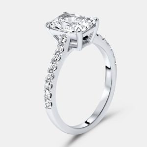 1.9 cts Radiant and Round Lab Grown Diamond 18k White Gold Ring Size 52, Rings - Luxury Closet