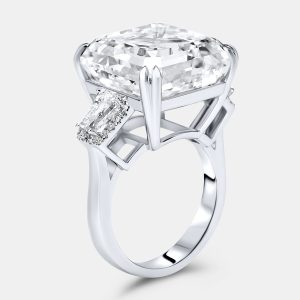 23.2 cts Asscher, Trapezoid and Round Lab Grown Diamond 18k White Gold Ring Size 52, Rings - Luxury Closet
