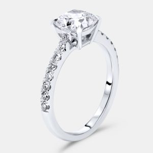 1.8 cts Cushion and Round Lab Grown Diamond 18k White Gold Ring Size 52, Rings - Luxury Closet