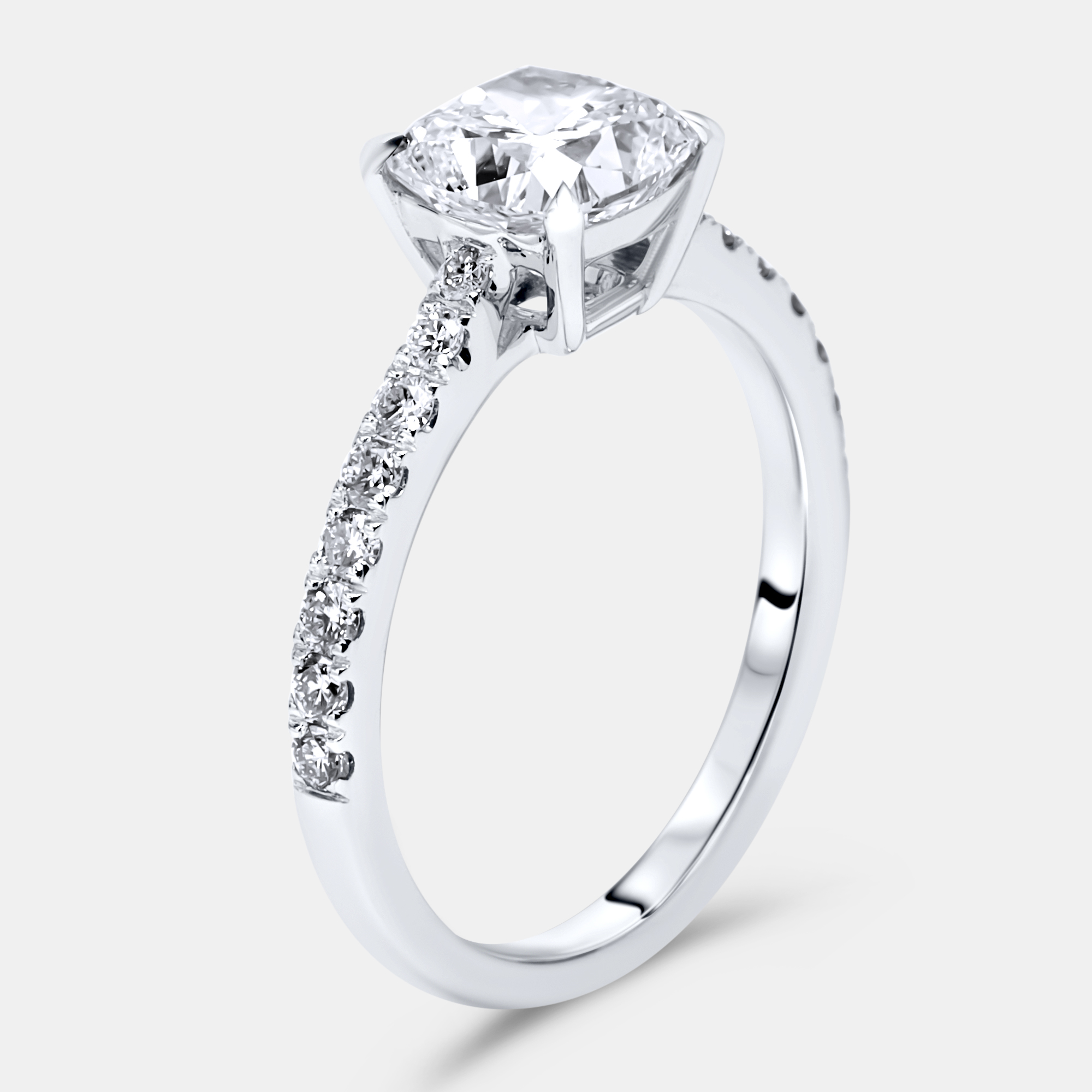 1.8 cts Cushion and Round Lab Grown Diamond 18k White Gold Ring Size 52, Rings - Luxury Closet