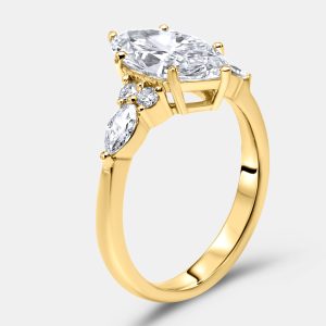 2.3 cts Marquise and Round 18k Yellow Gold Lab Grown Diamonds Ring Size 52, Rings - Luxury Closet