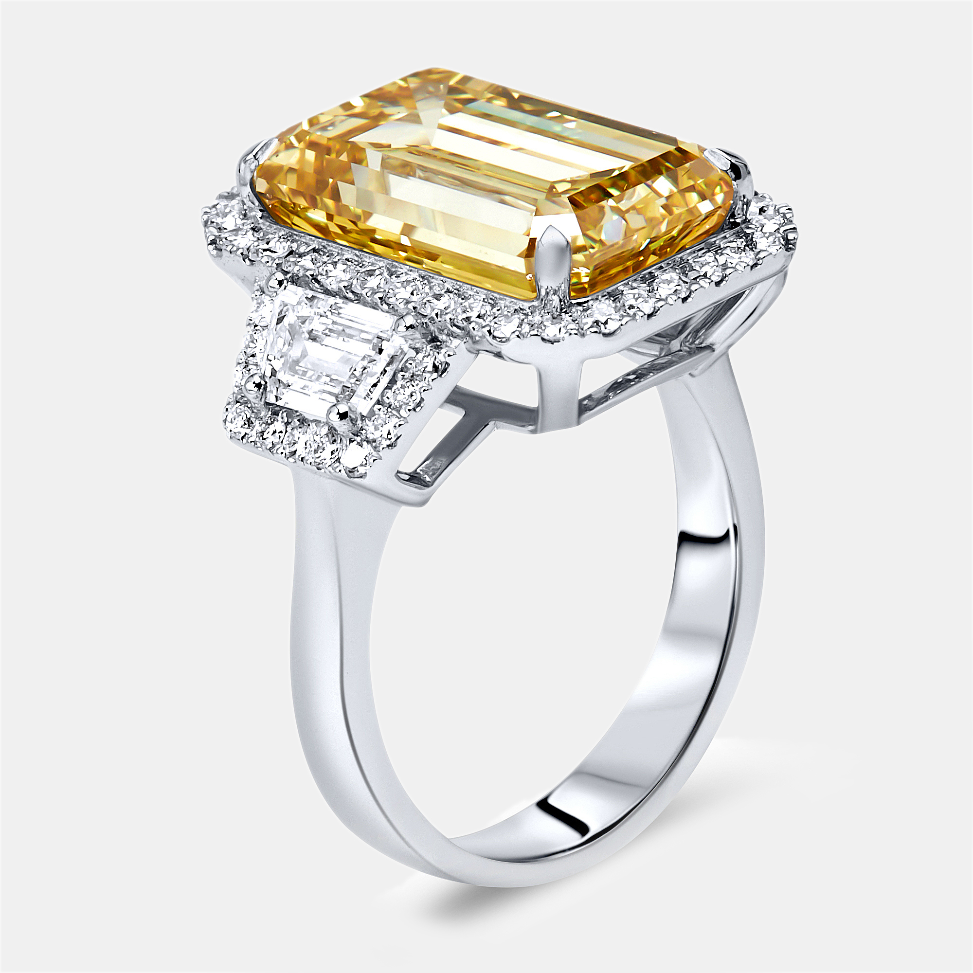 11.6 cts Yellow Emerald Cut and Round Lab Grown Diamond 18k White Gold Ring Size 53, Rings - Luxury Closet catalog