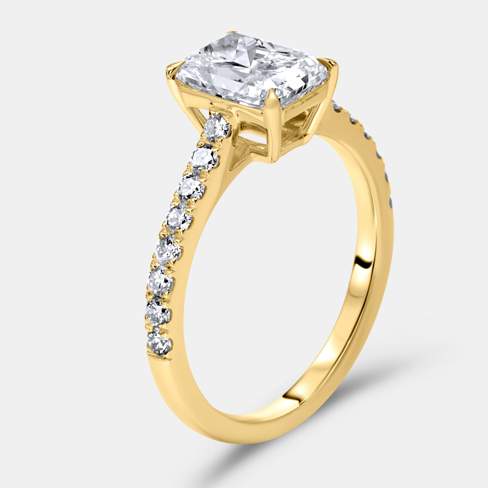 1.98 cts Radiant and Round Lab Grown Diamond 18k Yellow Gold Ring Size 53, Rings - Luxury Closet
