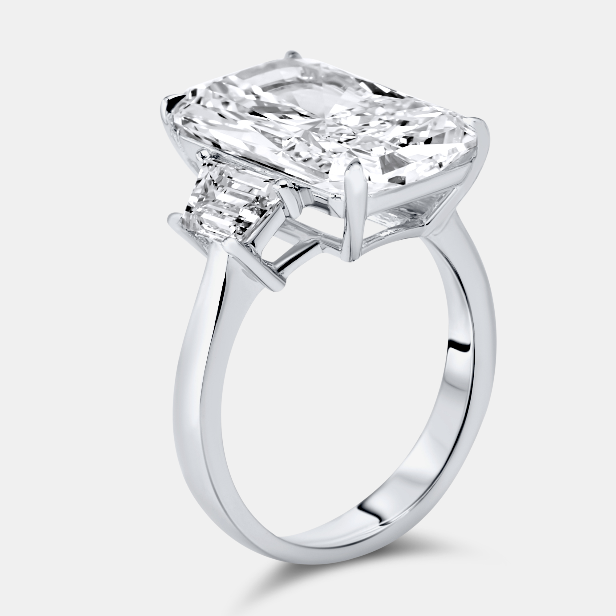 8 cts Radiant and Trapezoid Lab Grown Diamonds 18k White Gold Ring Size 53, Rings - Luxury Closet