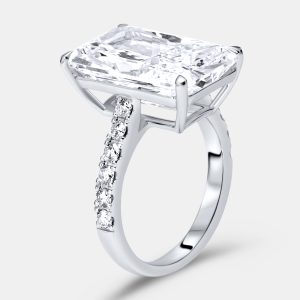 10.50 cts Radiant Cut and Round Lab Grown Diamond 18k White Gold Ring Size 54, Rings - Luxury Closet
