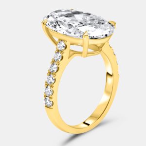 7.49 cts Oval Brilliant and Round Lab Grown Diamond 18k Yellow Gold Ring Size 54, Rings - Luxury Closet