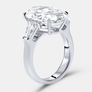 8 cts Oval and Trapezoid Lab Grown Diamond 18k White Gold Ring Size 54, Rings - Luxury Closet
