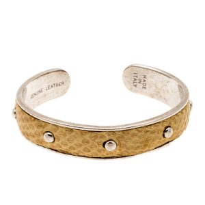 Tod's Mustard Leather Studded Silver Tone Narrow Cuff Bracelet, Jewelry - Luxury Closet catalog