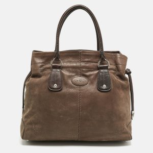 Tod's Dark Brown Iridescent Leather Drawstring Tote, Tote Handbags - Luxury Closet catalog