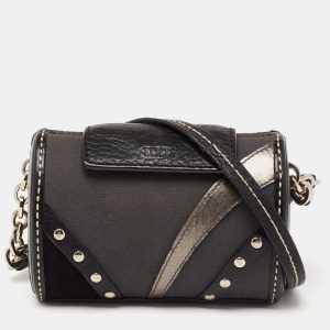 Tod's Black Leather and Canvas Studded Flap Shoulder Bag, Shoulder Bags - Luxury Closet catalog