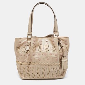 Tod's Metallic Beige Leather Small Studded Flower Tote, Tote Handbags - Luxury Closet catalog