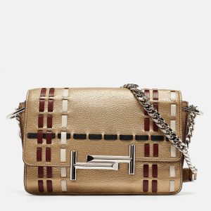 Tod's Gold Leather Mini Double T Shoulder Bag, Shoulder Bags - Luxury Closet catalog