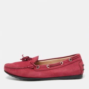 Tod's Berry Pink Nubuck Leather Bow Gommino Driving Loafers Size 37.5, Loafers & Slip-Ons - Luxury Closet catalog