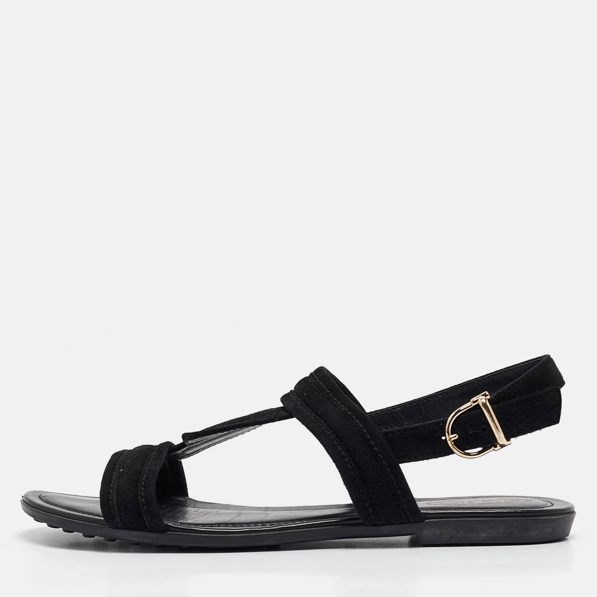 Tod's Black Suede Flat Sandals Size 38.5, Sandals - Luxury Closet catalog