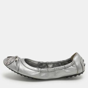 Tod's Silver Leather and Python Trim Bow Scrunch Ballet Flats Size 40, Flats - Luxury Closet catalog
