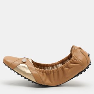 Tod's Brown/Gold Leather Embellished Scrunch Ballet Flats Size 40, Flats - Luxury Closet catalog