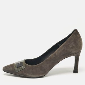 Tod's Grey/Olive Green Patent and Suede Pointed Toe Pumps Size 38, Pumps - Luxury Closet catalog