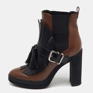 Tod's Brown/Black Leather Tassel Ankle Length Boots Size 37, Boots - Luxury Closet catalog