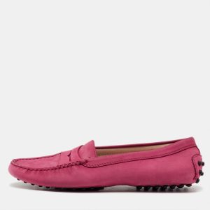 Tod's Rose Pink Nubuck Leather Penny Slip On Loafers Size 38, Loafers & Slip-Ons - Luxury Closet catalog