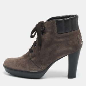 Tod's Brown Suede and Leather Lace Up Ankle Boots Size 36, Boots - Luxury Closet catalog